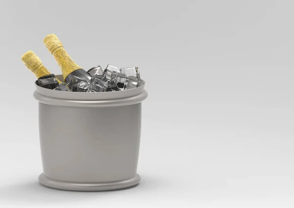 Darstellung Kühler Champagner Eiseimer Mit Grauem Kopierraum Hintergrund — Stockfoto