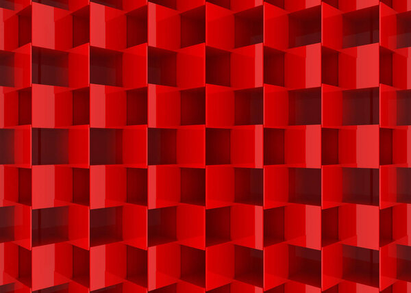 3d rendering. Abstact red hole square boxes stack wall background.