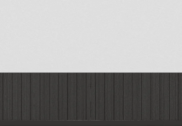 Rendering Donkere Zwarte Houten Panelen Met Wit Cement Muur Achtergrond — Stockfoto