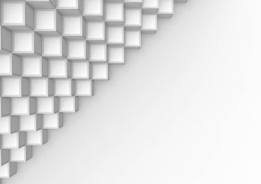 3D render. Soyut modern beyaz kare küp kutusunu yığın kopyalama alanı gri arka plan üzerinde.