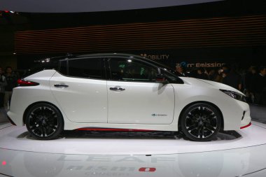 2017 Kasım 03. Tokyo Japonya. Yeni nissan yaprak nısmo konsept otomobil Tokyo Otomobil Fuarı'nda.