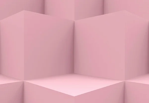 3D render. Soyut pembe küp kutuları cornor duvar arka plan.