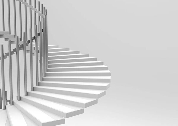 3d rendering. White Circle staircase with copy space gray background.