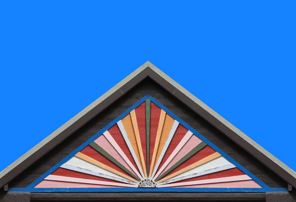 Oude Kleur Houten Panelen Huis Muur Gable Dak Duidelijke Blauwe — Stockfoto