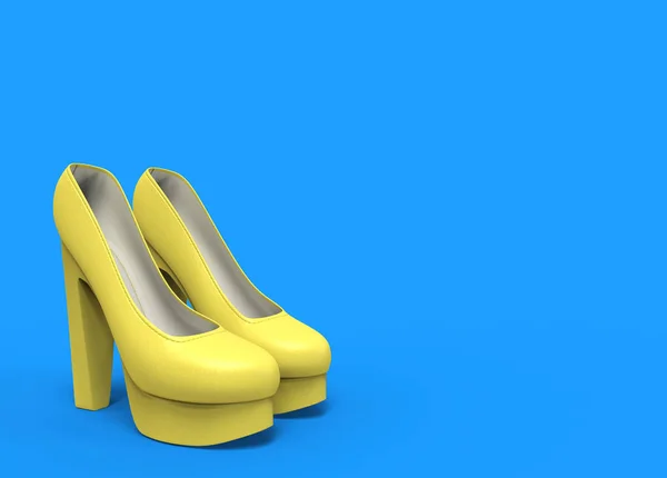 Rendering Beauty Yellow High Heel Shoes Blue Copy Space Background — Stock Photo, Image