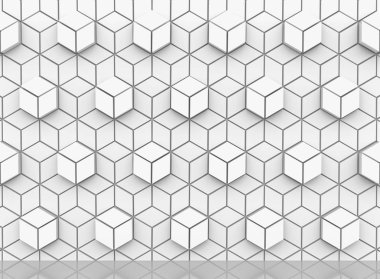 3D render. modern beyaz küp şekil desen duvar arka planda altıgen.