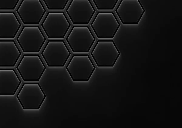 复制空间背景上抽象连接的黑色六边形形状 — 图库照片