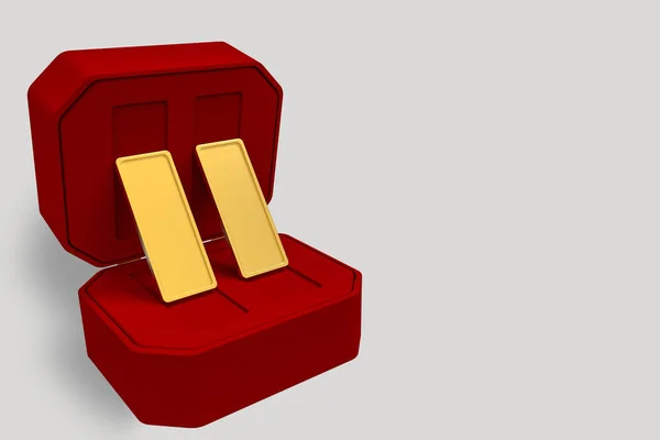 Рендеринг Два Золотых Слитка Присутствуют Бархатной Роскошной Красной Коробке Копировальном — стоковое фото