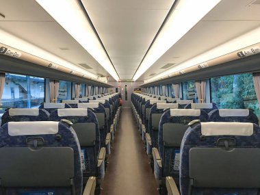 2018 Aralık 07. Wakayama Japonya. Tennoji'den shirahama istasyonuna kadar Jr Kinokuni hattının Japon Sınırlı Ekspres Kuroshio oturma odası içinde doğal orman yolu geçen.