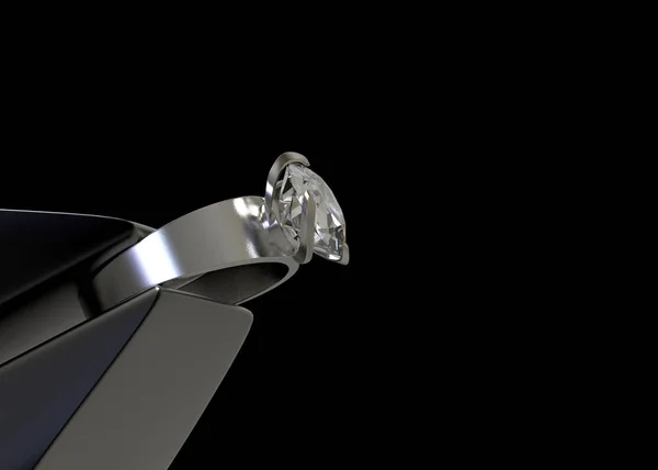 Renderelés Perspektivikus Nézet Acél Stick Hajsütővas Tiszta Gyémánt Gyűrű Vágógörbe — Stock Fotó