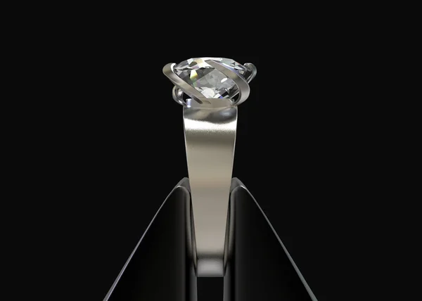 Rendering Zijaanzicht Van Stalen Stok Krul Pure Diamond Ring Met — Stockfoto