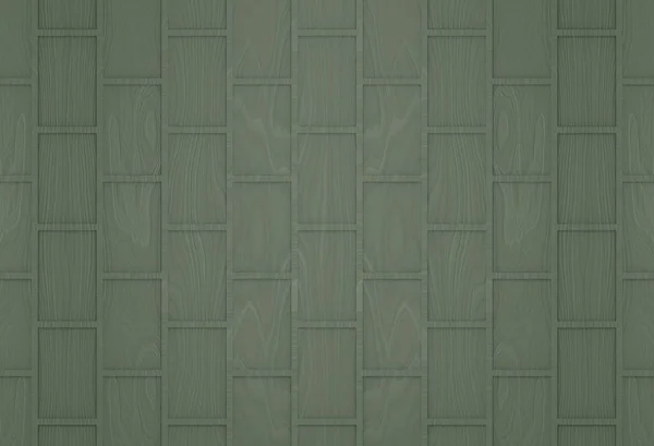 3Dレンダリング モダンレトロな緑の長方形の形状パターン木壁の背景 — ストック写真