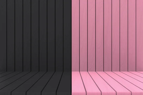 Renderizado Negro Vacío Pared Madera Rosa Fondo Piso — Foto de Stock