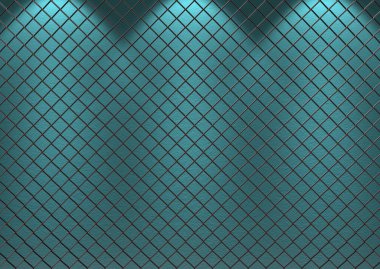 3d render. arka plan olarak mavi cerulean renk cenment duvar ile metal ızgara örgü.