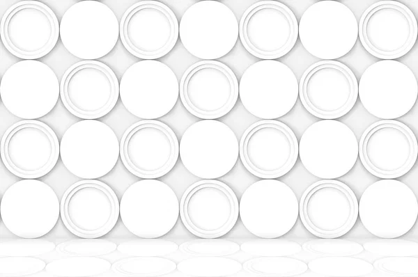 现代白色圆形图案墙和地板背景反射 — 图库照片