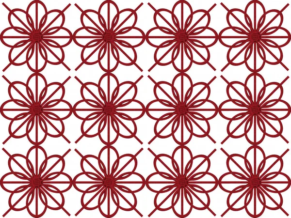 レンダリング 白い背景に花の形のパターンでシームレスな中国の赤いクラフトロープ — ストック写真