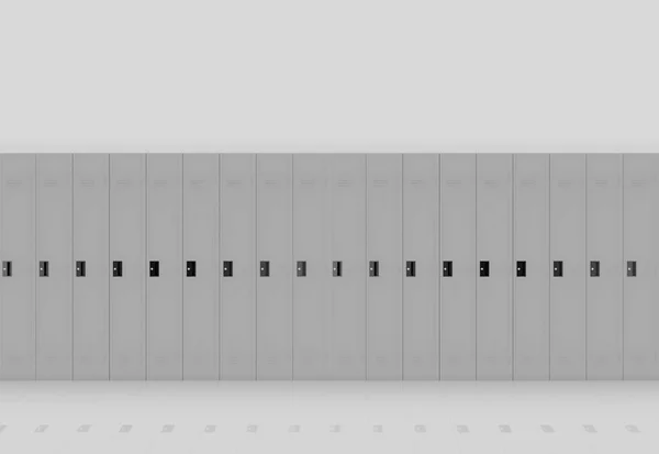 Рендеринг Серый Металл Шкафы Ряд Светлом Фоне Стены — стоковое фото