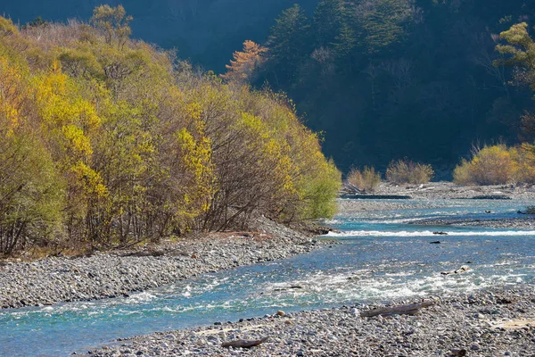 natural blue river among Japanese alps mountain at Kamikochi Nagano Japan.