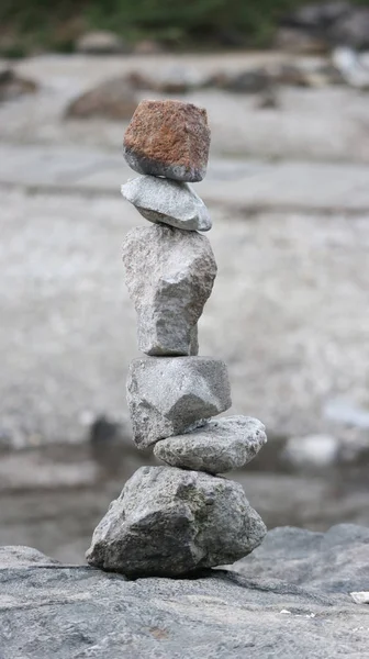 Zen stone stacks on the rock among forest park at Kusatsu Gunma Japan.