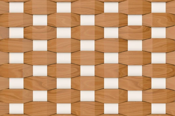 现代编织白色和棕色木方形面板墙面背景 — 图库照片