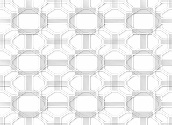 レンダリング シームレスな現代のランダムな幾何学的形状白いグリッドパターン壁の背景 — ストック写真