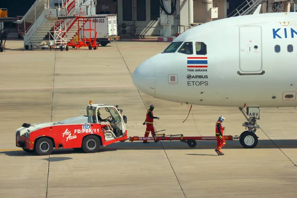 2018 December Bangkok Thailand Luchthaven Grond Arbeider Een Vliegtuig Van — Stockfoto