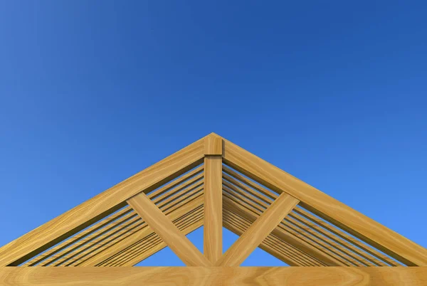 Renderização Edifício Incompleto Novo Telhado Gable Casa Madeira Obras Construção — Fotografia de Stock