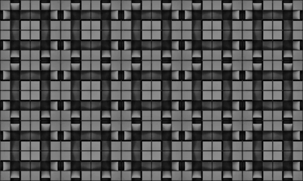 3Dレンダリング 黒のシームレスな正方形のグリッドパターンアートの壁の背景 — ストック写真