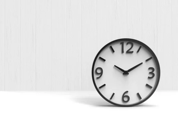 Renderização Relógio Tempo Vitória Branca Moderna Chão Madeira Cópia Espaço — Fotografia de Stock