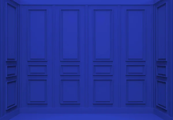 Rendering Moderne Klassieke Blauwe Vierkante Patroon Houten Muur Hoek Kamer — Stockfoto