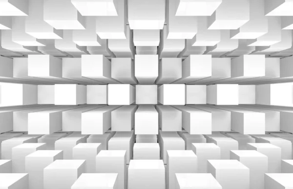 Rendering Modern Futuristic White Square Cube Boxes Stack Wall Floor — Stock Photo, Image