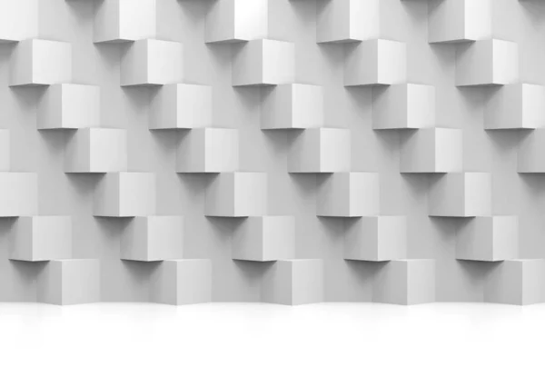 Prostorové Vykreslování Abstraktní Moderní Hromádka Náhodných Luxusních Bílých Krychlí Krabice — Stock fotografie