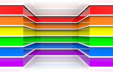3d render. LGBT gökkuşağı renk yatay çubuk desen köşe duvar ve zemin arka plan.