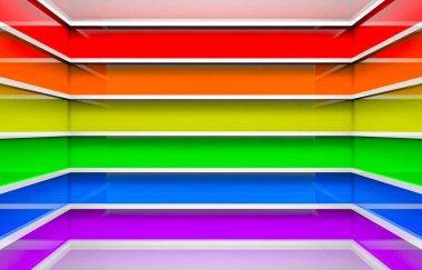 3d render. LGBT gökkuşağı renk yatay çubuk desen köşe duvar ve zemin arka plan.