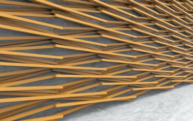 3d render. çimento duvar arka plan modern geçiş ahşap panel tasarım deseni perspektif görünümü.