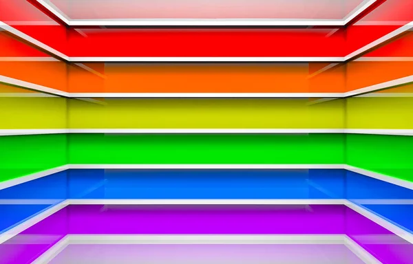 3d rendering. LGBT rainbow color horizontal bar pattern corner wall and floor background.