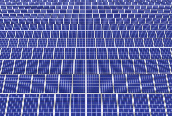 Renderowanie System Generatora Energii Elektrycznej Ogniwa Słoneczne Panele Pola Tło — Zdjęcie stockowe