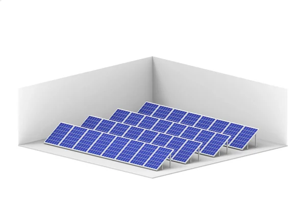 Renderowanie System Generatora Energii Elektrycznej Ogniwa Słoneczne Panele Pola Pole — Zdjęcie stockowe