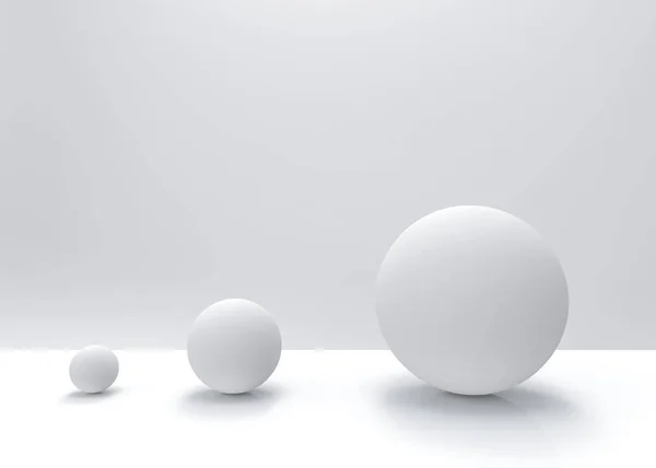 3d rendering. simple white small to big sphere ball object on gray backgorund. growing up or evolution concept.