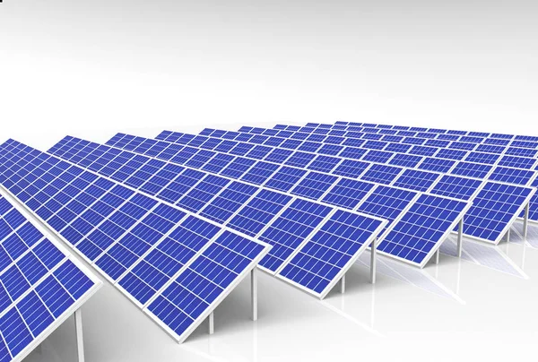 Renderowanie System Generatora Energii Elektrycznej Ogniwa Słoneczne Panele Pole Przemysłu — Zdjęcie stockowe