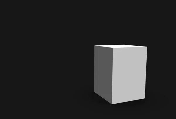 Renderização Uma Caixa Cubo Branco Fundo Parede Quarto Preto Escuro — Fotografia de Stock