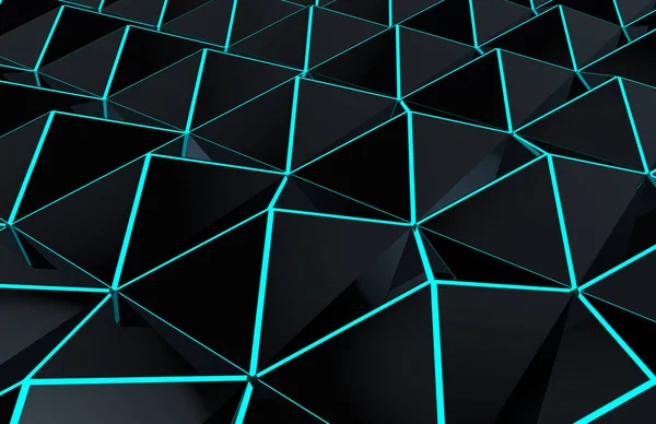 Renderelés Távlati Kilátás Modern Futurisztikus Sötét Háromszög Rács Kék Fény — Stock Fotó