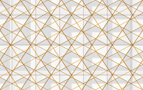 Prostorové Vykreslování Moderní Luxusní Bílá Trojúhelníková Mřížka Zlatým Okrajem Model — Stock fotografie