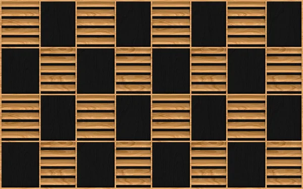 レンダリング 暗い壁のテクスチャの背景に現代シームレスな茶色の木製の正方形のフレームパターンのデザイン — ストック写真
