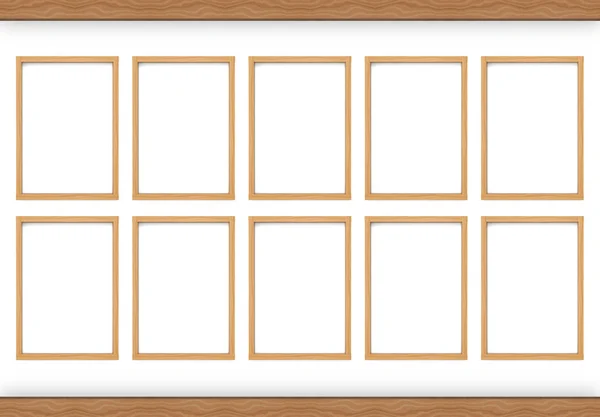 Rendering Modern Empty Simple Vertical Classic Style Wood Picture Frames — Stock Photo, Image