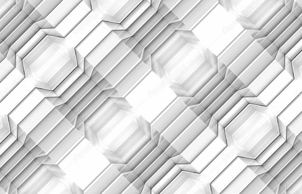 3d rendering. abstract modern white several geometry parallel shape pattern line wall background.