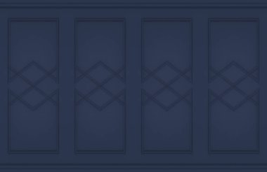 3D görüntüleme. Modern klasik koyu mavi kare kalıp duvar tasarımı arkaplanı.