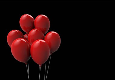 3D görüntüleme. Siyah arka planda büyük kırmızı balonlar yüzüyor. Korku Cadılar Bayramı nesne kavramı