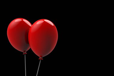 3D görüntüleme. Siyah arka planda yüzen iki büyük kırmızı balon. Korku Cadılar Bayramı nesne kavramı
