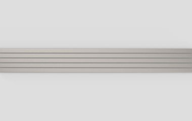 3D görüntüleme. Gri duvar arkaplanındaki uzun metal çubuklar soyut.